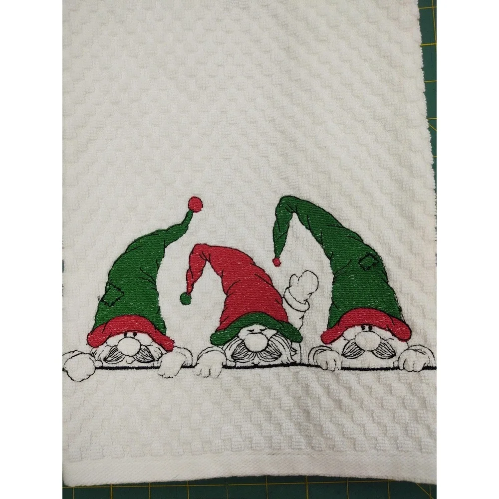 GNOMES Handcrafted Machine Embroidered Kitchen Hand Tea Towel Great Gift Idea!